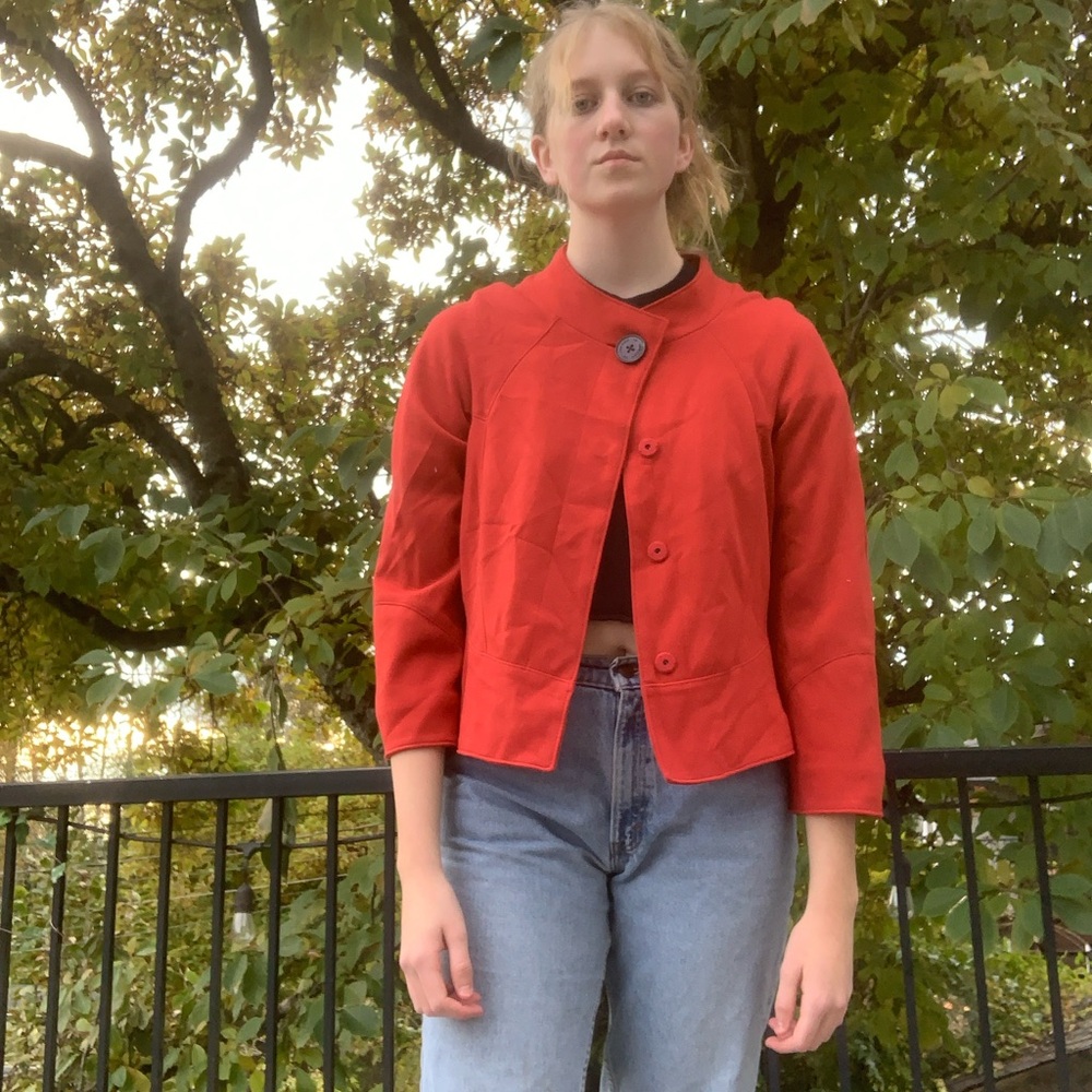 Anne Klein Red Blazer Textured Knit Cropped